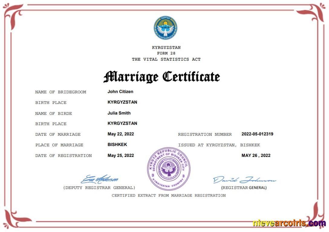 Kyrgyzstan marriage certificate